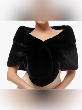 Luxury Black Faux Fur Cape Wrap - Elegant Evening Cover-Up